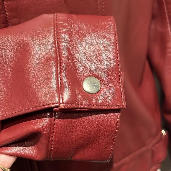 Hugo Buscati Maroon Leather Moto Biker Jacket Size S - Picture 6 of 13